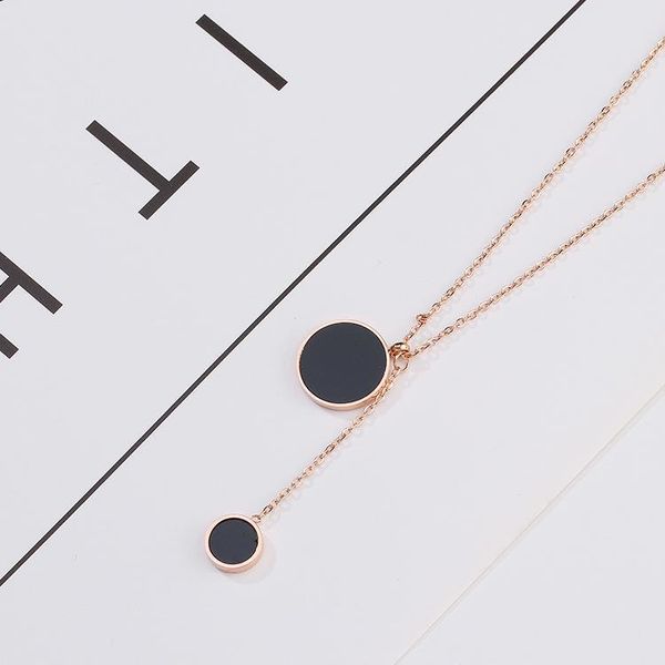 

pendant necklaces yun ruo rose gold silver color black round necklace choker woman gift titanium steel jewelry never fade drop