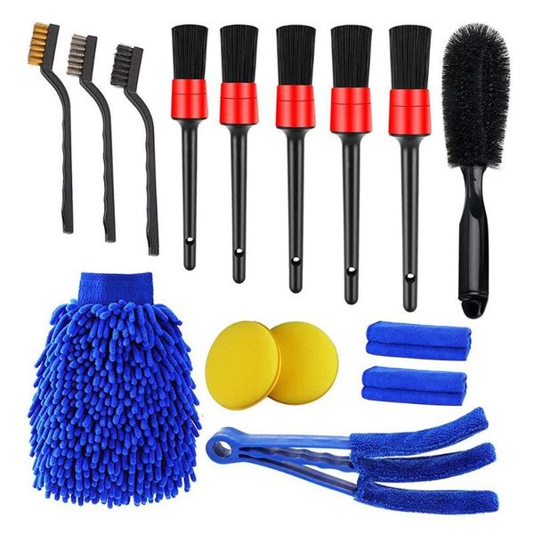 

car sponge 15pcs cleaning brush set detailing dirt dust clean brushesbrush for leather air vents rim tools