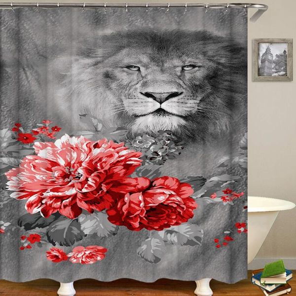 

shower curtains flower lion pattern printed curtain with hook bathroom decorative personality animal 3d 240*180cm