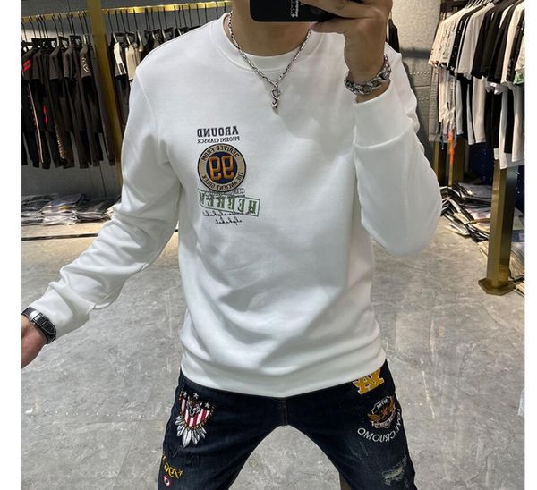 

men's hoodies & sweatshirts sweater men 2021 new autumn handsome embroidery slim fashion round neck long-sleeved t-shirt men's clo, Black