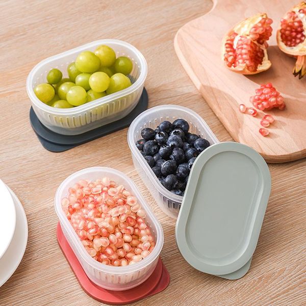 

storage bottles & jars kitchen double-layer chopped green onion sealed fresh-keeping box draining vegetables blue fruit basket vegetable was