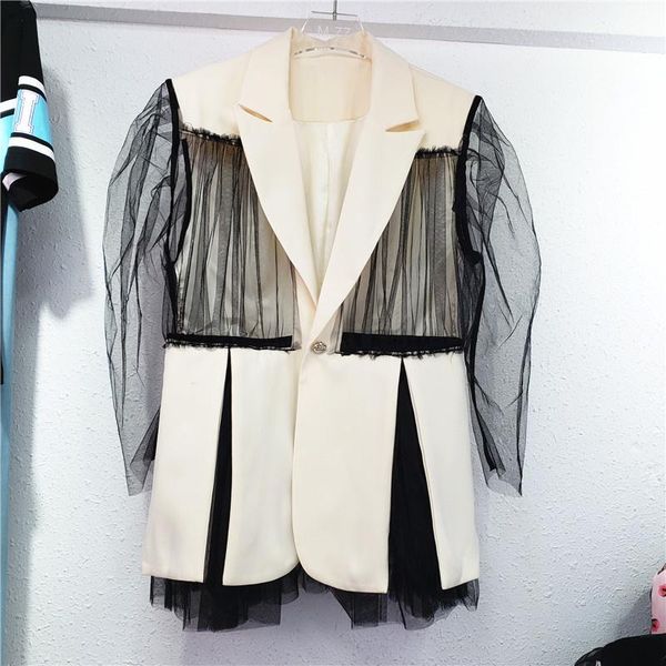 

women's suits & blazers [ewq] korea chic autumn casual trendy women coat lapel single buckle mesh stitching fashion simple blazer 2021, White;black