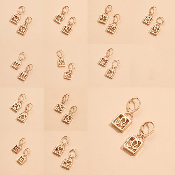 

stud european and american simple keychain jewelry with twelve constellation earrings pisces leo aries pendant, Golden;silver
