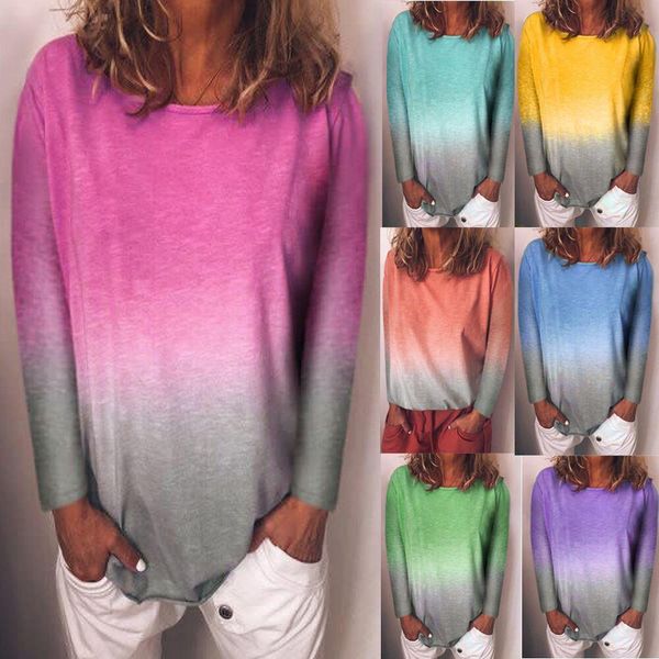 

plus size casual spring woman long sleeve t-shirt o-neck t-shirts 2021 fashion loose female streetwear ladies rainbow, White