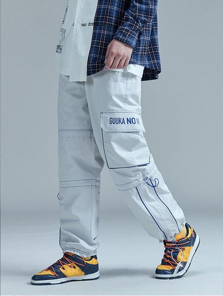 

men letter graphic flap pocket drawstring cargo pants n4w4#, Black