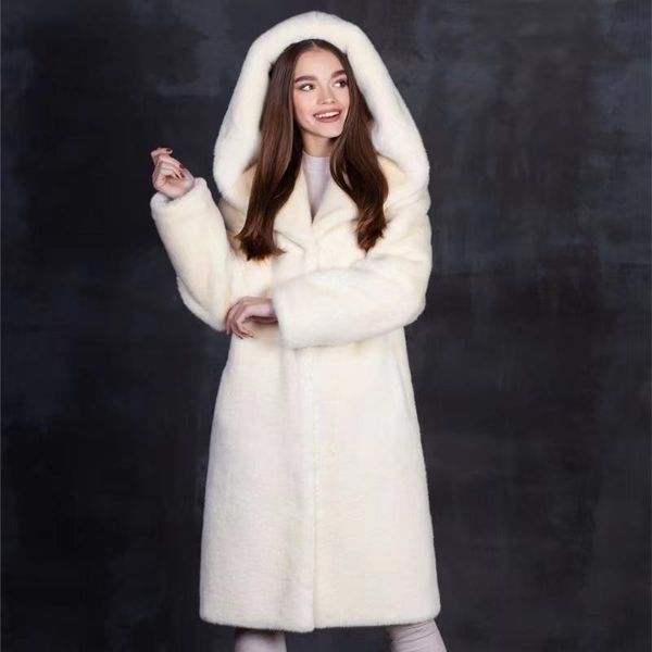 

women's fur & faux women coat plus size winter coats and jackets thick warm white long, Black