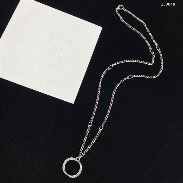 

stylish couple designer pendant necklaces double letter long necklace metal chain embossed stamp jewelry with gift box, Silver