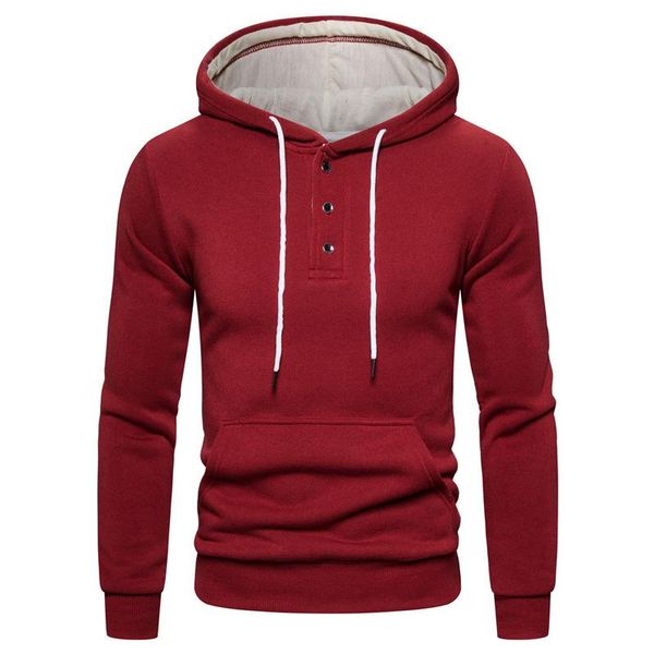 

men's hoodies & sweatshirts autumn winter warm fleece with kangaroo pocket solid color casual pullover 21 male clothes, Black