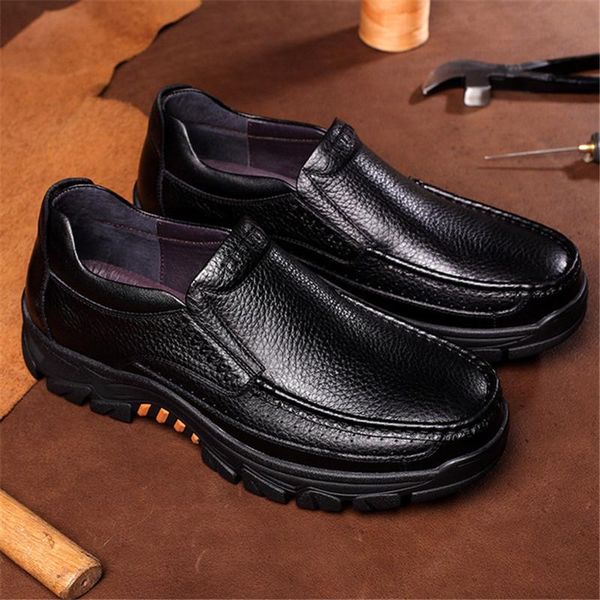 

genuine leather men's shoes size 38-46 head leather soft anti-slip driving shoes man spring business dress, Black