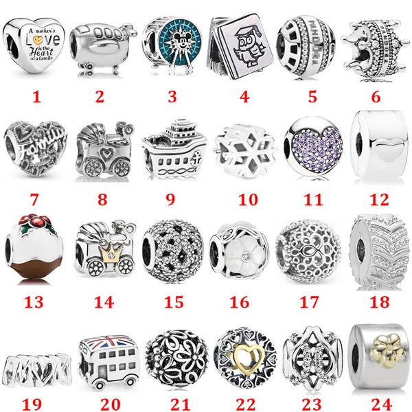 Echtes 925er-Sterlingsilber, passend für Pandora-Armband-Charms, Kronen-Buchstaben-Swirl-Verschluss-Stil, Perlen, Liebesherz, blaues Crysta-Charm für DIY-Perlen-Charms