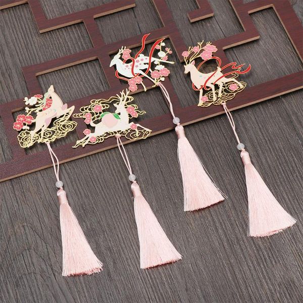 

retro classic peacock deer hollow bookmark chinese style design brass tasseled pagination book clip gift school office supplies