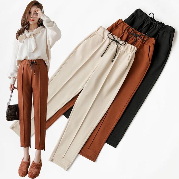 

women's pants & capris 2021 high waist gold velvet wide leg female loose trousers mopping straight long casual, Black;white