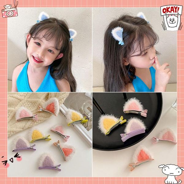 

hair accessories 1 pair cute plush cartoon cat ear hairpins children lovely decorate clip stereo barrette fashion girls, Slivery;white
