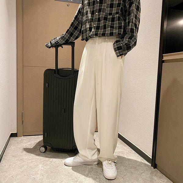 

2021 new wide-leg men's fashion solid color business casual men straight suit pants mens trousers m-2xl s0dw, Black