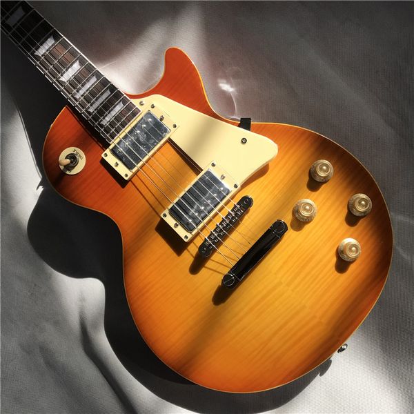 

2021 new style rosewood fingerboard electric guitar, frets binding, tobacco burst maple solid mahogany body guitar tune-o-matic bridge