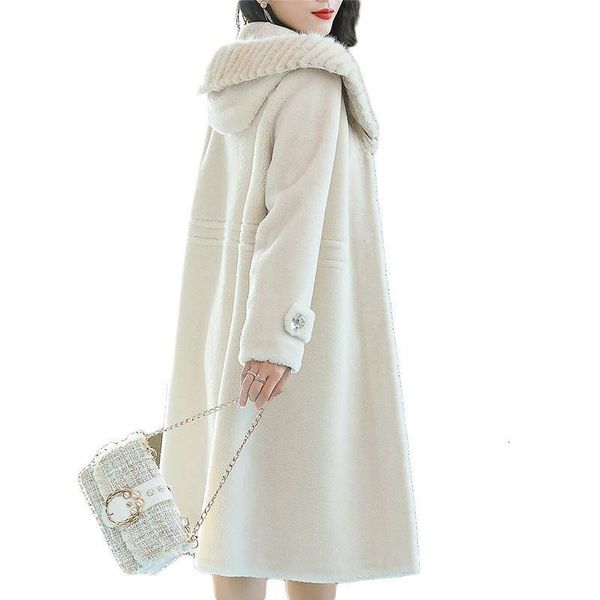 

2021 new women winter real mink fur collar long slim coats genuine tosh sheep casual jacket sheltered j87 c7e3, Black