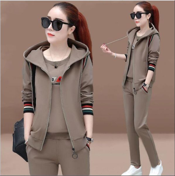 

autumn tracksuit coat pants women tracksuits hoodie 3 piece set sport suit for fitness woman sportswear chandal mujer, Gray