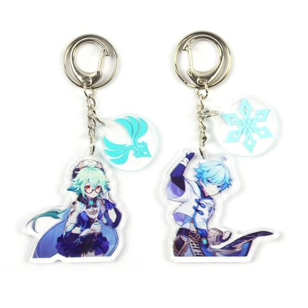 

1pcs game genshin impact acrylic keychain cosplay cartoon key chain delicacy bag pendant small car keyring jewelry, Silver