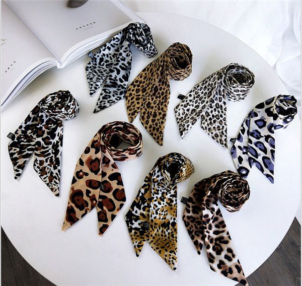 

2019 cravat for lady spring and summer brand new fashion woman neckerchief classic polyester ribbon leopard print neck scarf, Blue;gray
