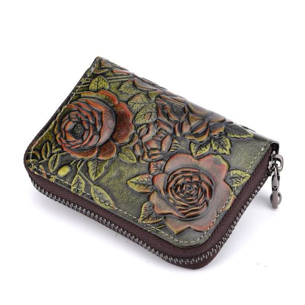 

card holders women's multi-card slot coinskin large capacity real pickup clip zipper organ case thin bag a17, Brown;gray