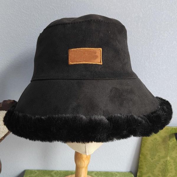 

wide brim hats winter autumn bucket hat warm fur double-sided wild basin women luxury designer brand caps, Blue;gray