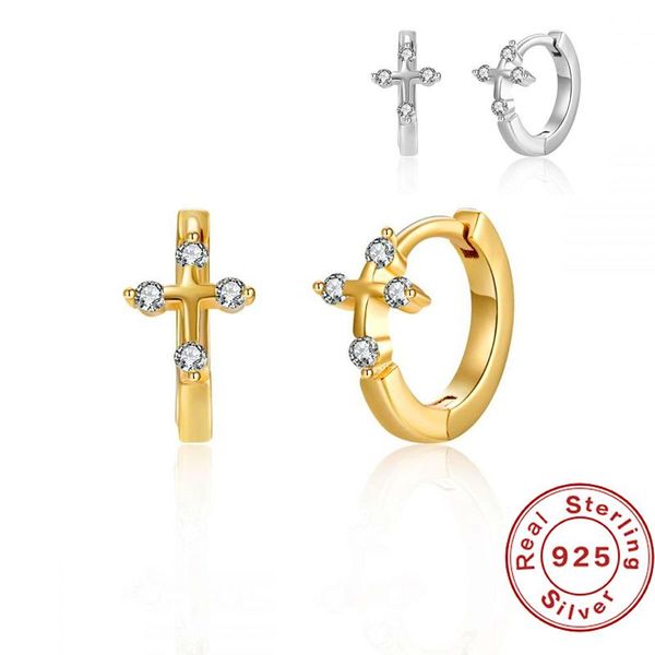 

hoop & huggie canner fashion round huggies earring 100% real 925 sterling silver pendientesÂ plataÂ 925 cross-shape for women, Golden;silver