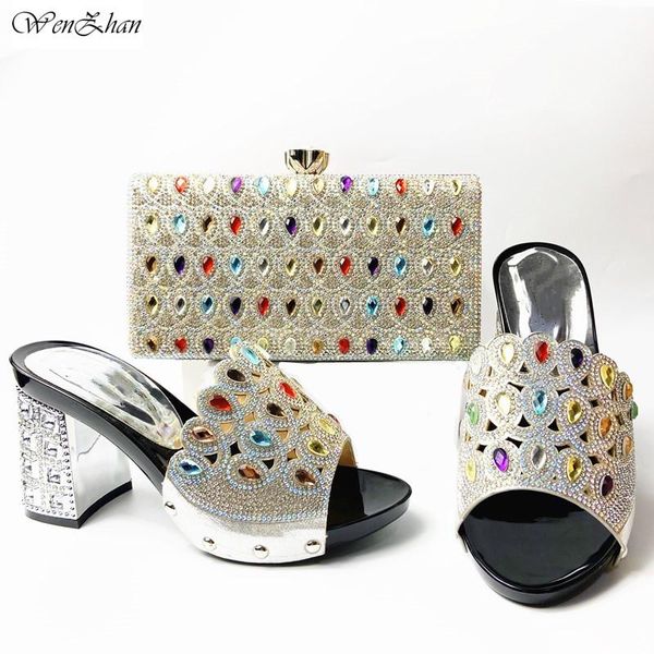 

dress shoes nice looking african women matching italian shoe and bag set sliver with for wedding 37-42 201-7, Black