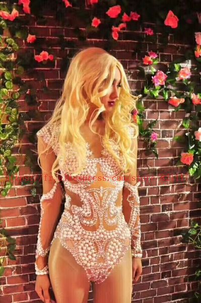 

nude long beads elasticity club dj party bodysuits o80g, Black