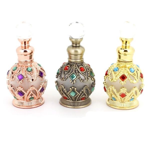 

1pc 15ml vintage metal perfume bottle arab style essential oils dropper bottle container middle east weeding decoration gift