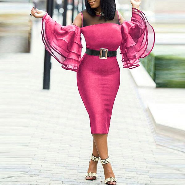 

New 2021 Pink Wrap Buttock Off Shoulder Long Butterfly Sleeves Graduation Party Bodycon Elegant Fashion Es Women NW4K, Black;gray