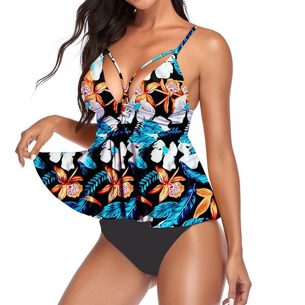 

women flower printed swimsuit set strap cross back swimwear 2021 summer female beach bathing suit two pieces plus size xxl