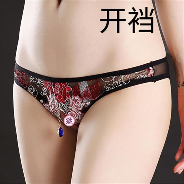 

underwear embroidery open crotch transparent women's briefs, Black;white
