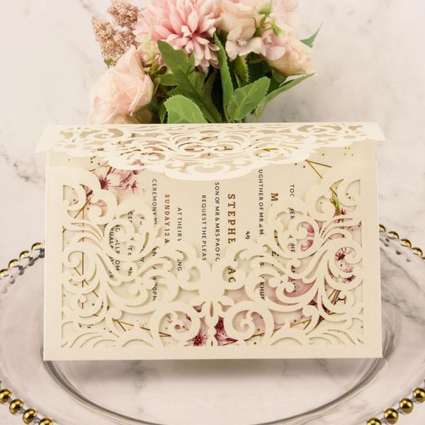

greeting cards 50pcs wedding invitation marriage blush pink white ivory black laser cut invite birthday party personalize