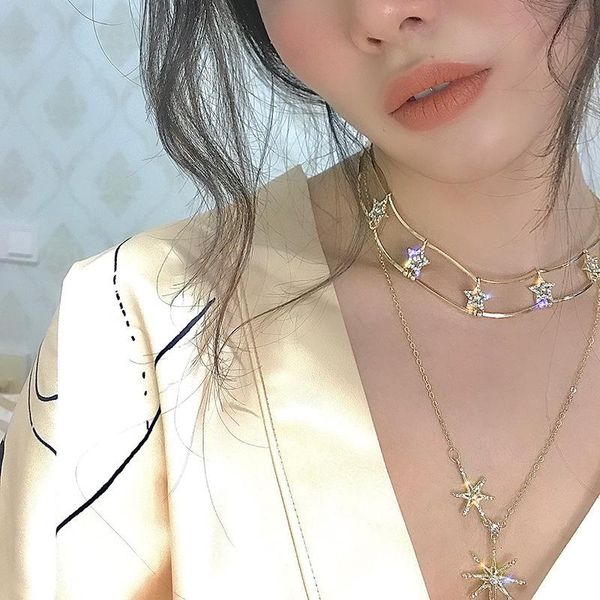 

pendant necklaces geometric real gold rhinestone choker necklace star clavicle chain for women fashion jewelry accessories gift girlfriend, Silver