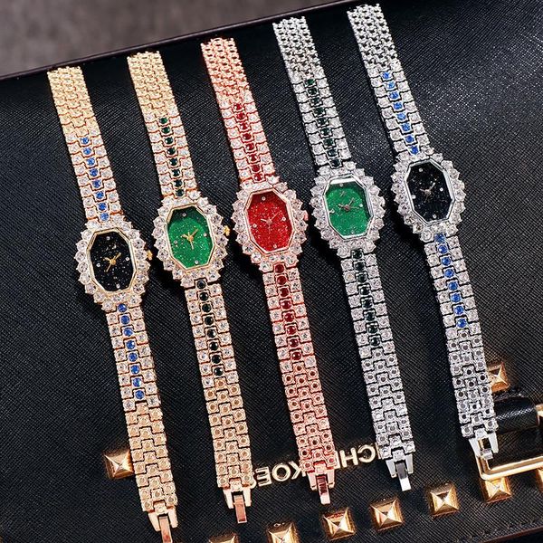 

wristwatches ladies watch bracelet square full diamond fashion casual starry sky for women luxury, Slivery;brown