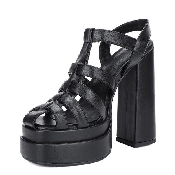 

dress shoes rome women's sandals 2021 high heels thick platform buckle strap casual leisure gladiator female ladies, Black