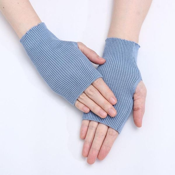 

five fingers gloves 1 pair women solid cashmere warm winter gloveswinter female fingerless hand wrist warmer mittens wom, Blue;gray
