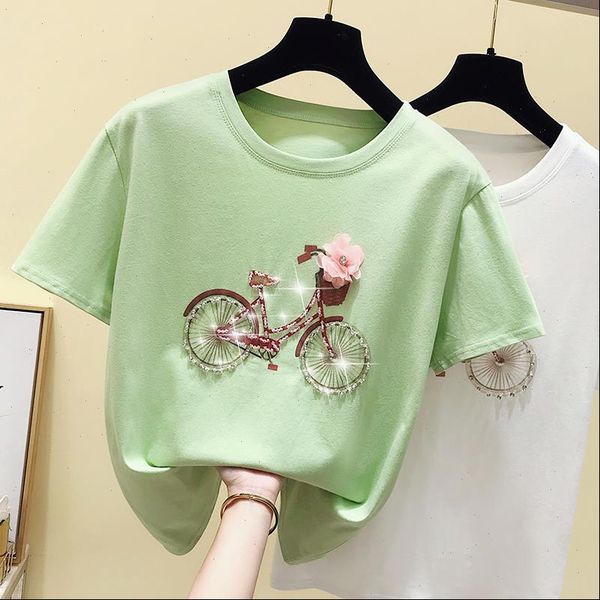 

nail bead sequins han edition cotton short sleeve t shirt dress loose off the new popular logo ins woman whose body, White