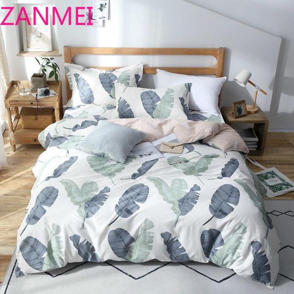 

tropical palm leaves printed bedding sets duvet cover set 4pcs bed set single bed sheet /king bedlinen white bedclothes