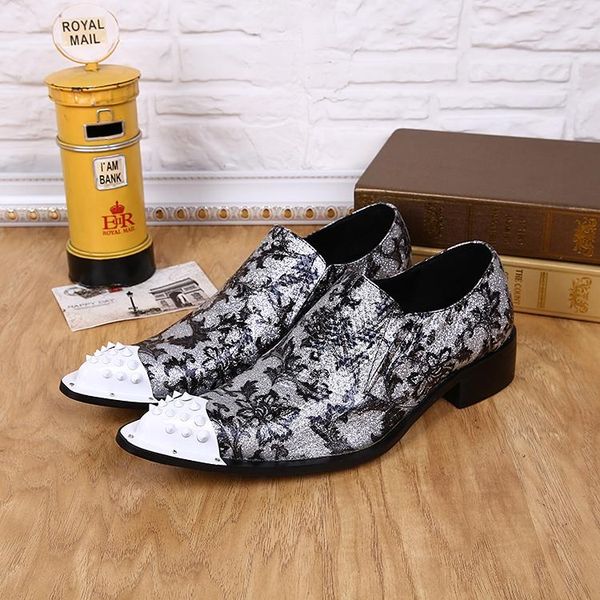 

dress shoes 2021 spring summer men's iron head real leather oxfords gray classic rivets slip on fashion party wedding, Black