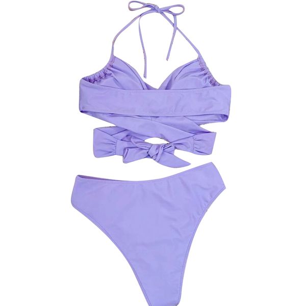 

meihuida female two-piece swimsuits women s solid color bikini high waist panties purple s//l, Black