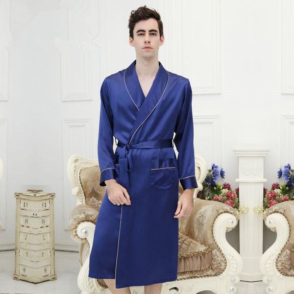 

men's sleepwear 100% mulberry silk natural heavy long sleeve men plus size robe s  l xl xxl, Black;brown