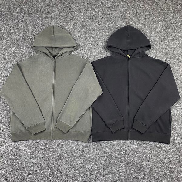 

2021 new heavy fabric solid color kanye west season 6 zip hoodie men women 1:1 casual loose gray sweatshirts sc6b, Black