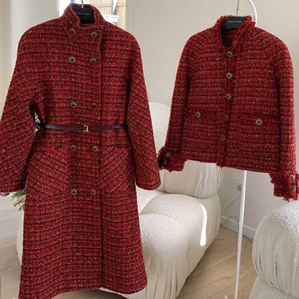 

women's jackets 2021 tweed coat ladies fashion short jacket red loose, Black;brown