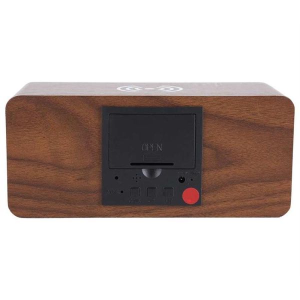 

wooden led digital alarm clock voice control temperature charger for phone usb