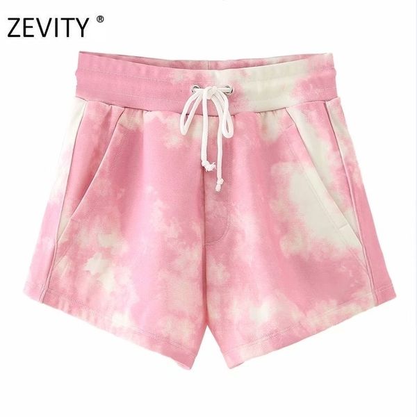 

zevity new women popular tie-dye printing drawstring shorts ladies high waist casual slim shorts chic pantalone cortos p906 210317, White;black