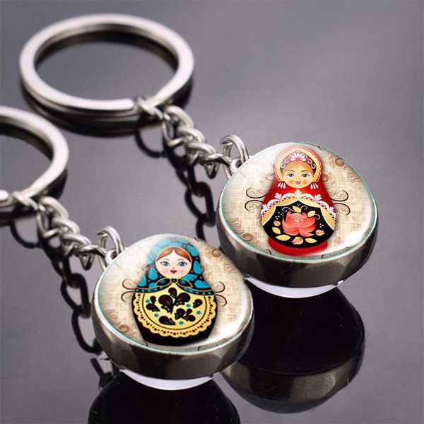 

keychains russian doll key chains double side glass ball keychain pendant for souvenir gifts, Silver