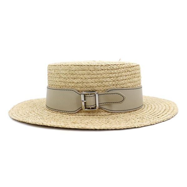 

wide brim hats summer straw natural raffia flat belt band women big outdoor beach panamas western cowboy sun, Blue;gray