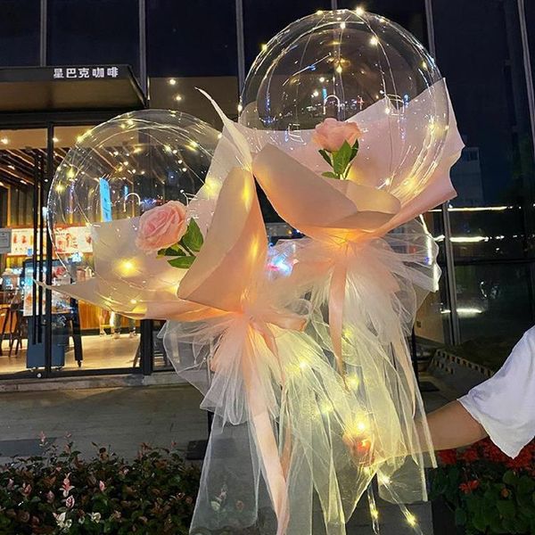 

diy led light with rose flower balloons birthday decoration transparent balls valentines day led luminous balloon rose bouquet