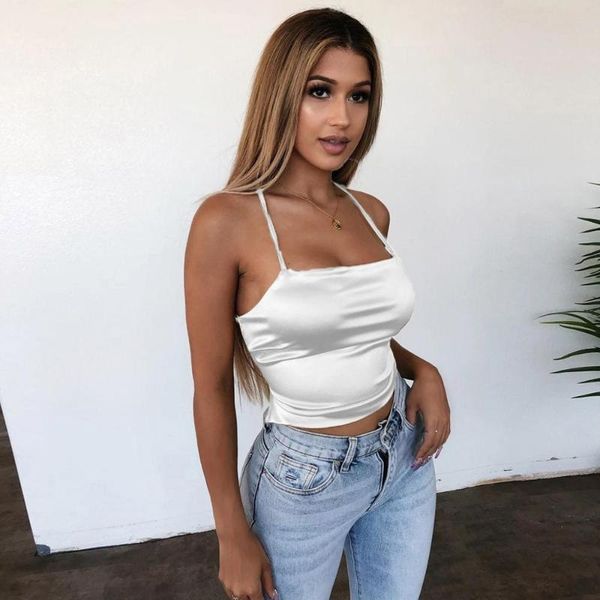 

women's tanks & camis backless satin camisole vest for women casual solid color sleeveless summer e2, White